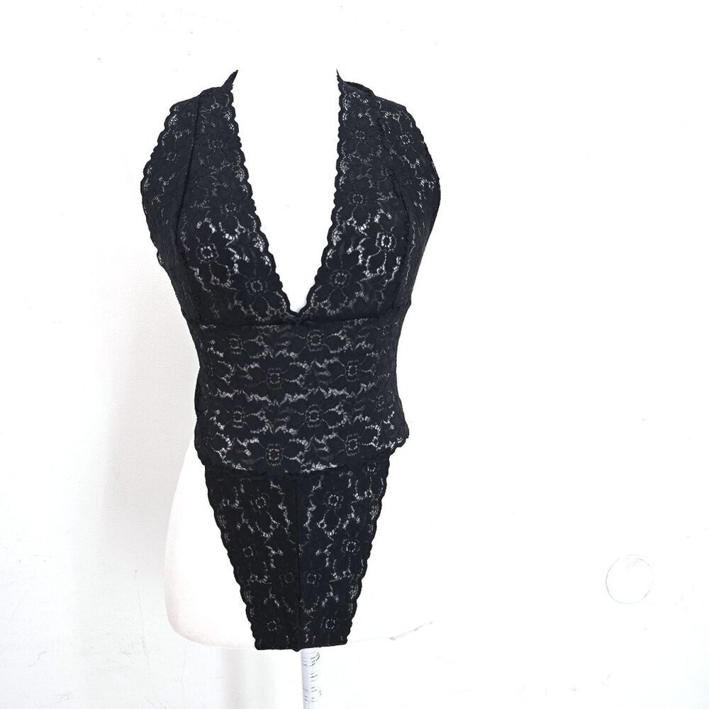 Victoria's Secret Black Lace Halter Bodysuit Tanga Lingerie Women's Size Medium